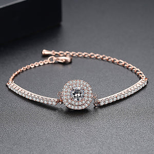 Fashion and Elegant Plated Rose Gold Geometric Square Bracelet with Cubic Zirconia