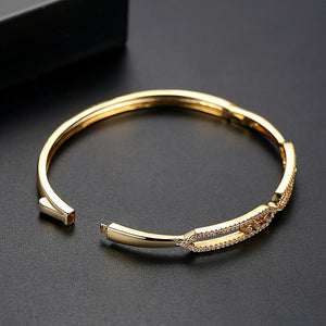 Simple and Fashion Plated Gold Geometric Bangle with Cubic Zirconia