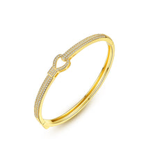 Load image into Gallery viewer, Simple and Fashion Plated Gold Hollow Heart-shaped Bangle with Cubic Zirconia