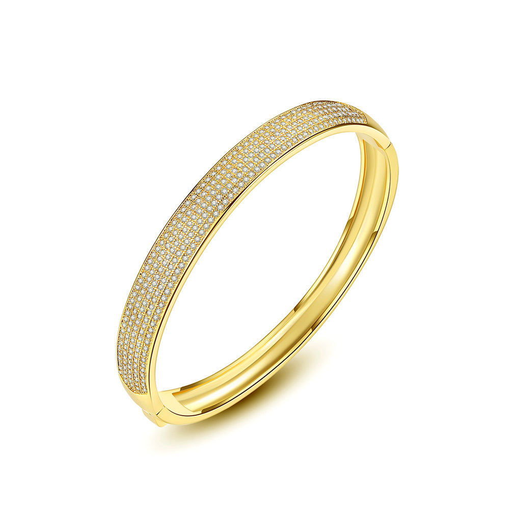 Fashion Simple Plated Gold Geometric Oval Cubic Zirconia Bangle