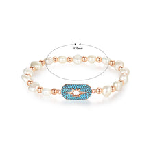 Load image into Gallery viewer, Fashion and Elegant Plated Rose Gold Geometric Oval Light Blue Cubic Zirconia Bracelet with Imitation Pearls