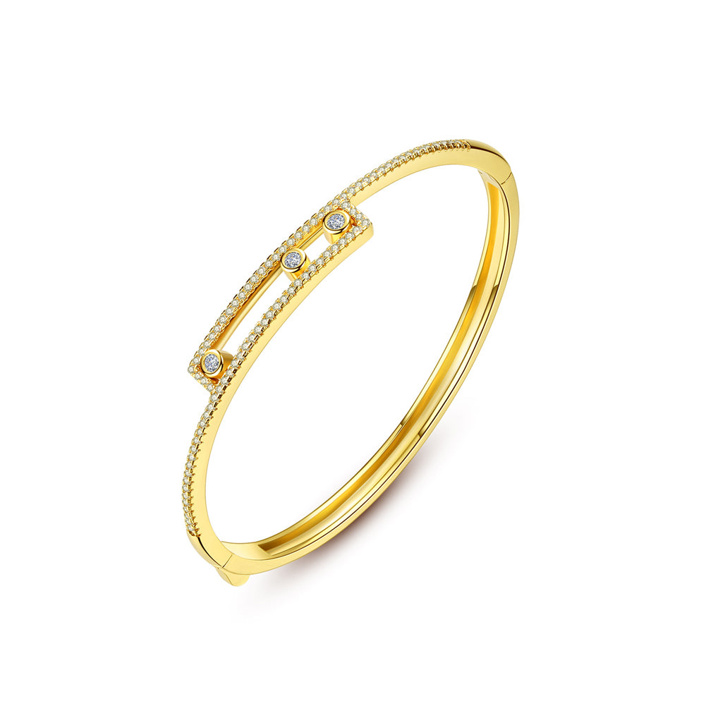 Simple and Creative Plated Gold Geometric Thin Bangle with Cubic Zirconia