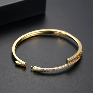 Simple and Creative Plated Gold Geometric Thin Bangle with Cubic Zirconia