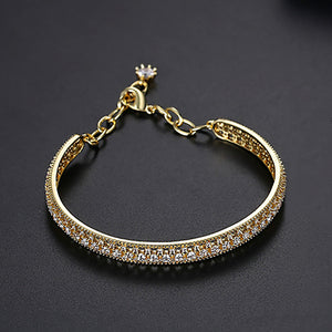 Fashion Temperament Plated Gold Hollow Geometric Bangle with Cubic Zirconia