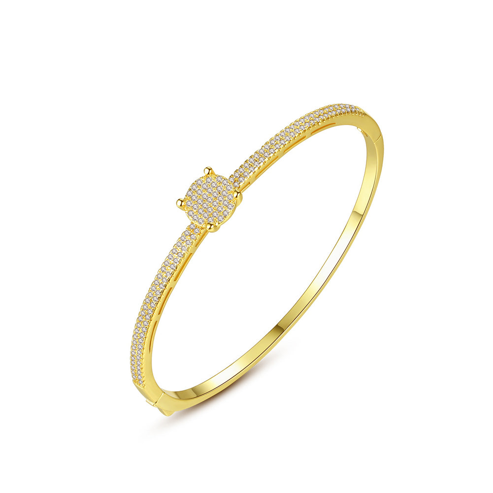 Fashion Simple Plated Gold Geometric Round Bracelet with Cubic Zirconia