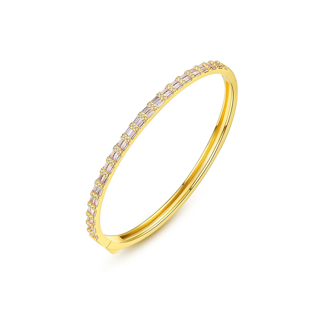 Simple Temperament Plated Gold Geometric Thin Bracelet with Cubic Zirconia