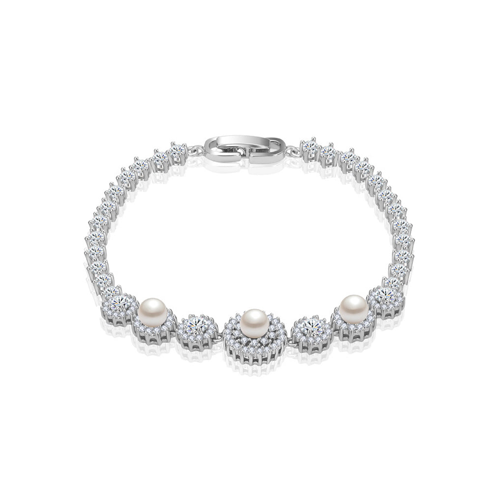 Elegant and Fashion Geometric Pattern Imitation Pearl Bracelet with Cubic Zirconia 17cm