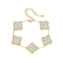 Load image into Gallery viewer, Fashion Bright Plated Gold Four-leafed Clover Bracelet with Cubic Zirconia