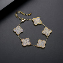 Load image into Gallery viewer, Fashion Bright Plated Gold Four-leafed Clover Bracelet with Cubic Zirconia