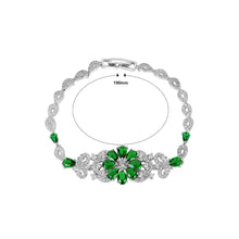 Load image into Gallery viewer, Elegant Temperament Geometric Flower Bracelet with Green Cubic Zirconia 19cm