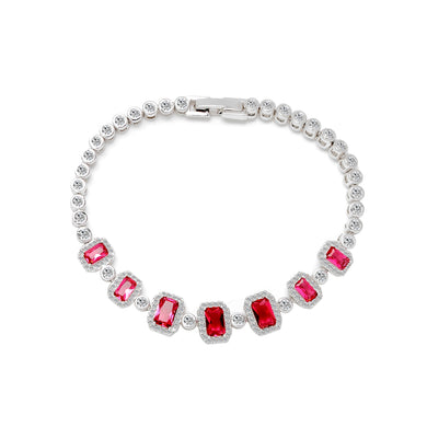 Fashion and Elegant Geometric Square Red Cubic Zirconia Bracelet 19cm