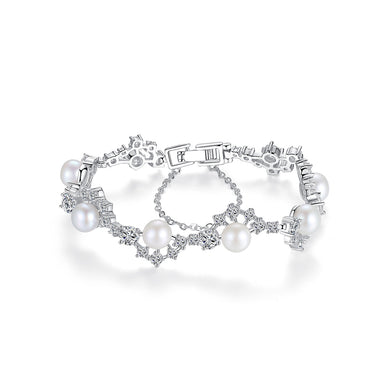 Fashion and Elegant Geometric Imitation Pearl Bracelet with Cubic Zirconia