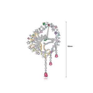 Fashion and Elegant Geometric Pattern Tassel Brooch with Colorful Cubic Zirconia