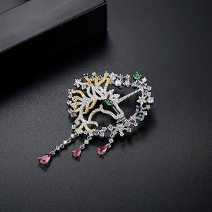 Fashion and Elegant Geometric Pattern Tassel Brooch with Colorful Cubic Zirconia