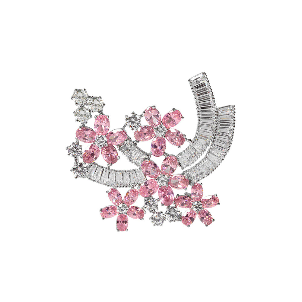 Fashion and Elegant Flower Brooch with Pink Cubic Zirconia