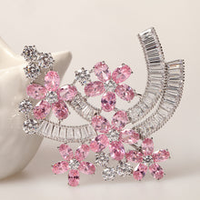 Load image into Gallery viewer, Fashion and Elegant Flower Brooch with Pink Cubic Zirconia
