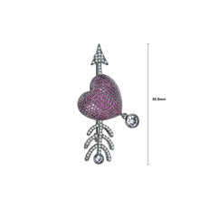 Load image into Gallery viewer, Elegant and Bright Plated Black Heart-shaped Cupid&#39;s Arrow Brooch with Purple Cubic Zirconia