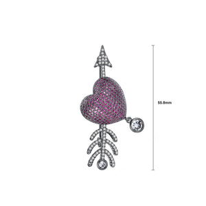 Elegant and Bright Plated Black Heart-shaped Cupid's Arrow Brooch with Purple Cubic Zirconia