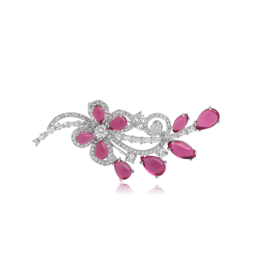 Fashion Simple Butterfly Brooch with Red Cubic Zirconia
