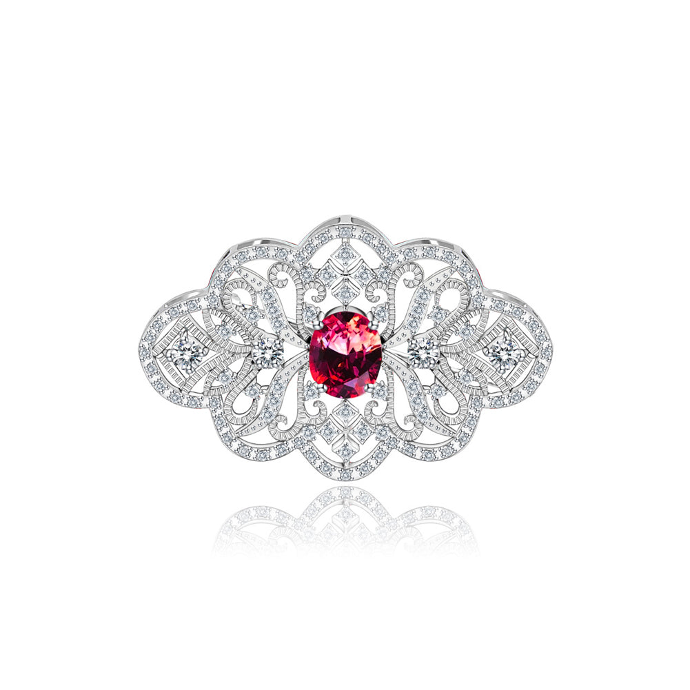 Fashion Vintage Geometric Hollow Pattern Brooch with Red Cubic Zirconia