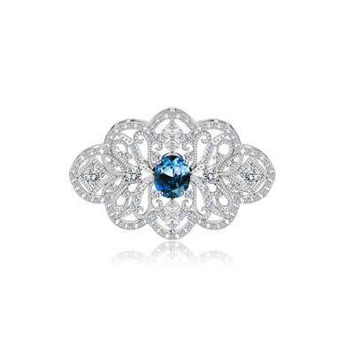 Fashion Vintage Geometric Hollow Pattern Brooch with Blue Cubic Zirconia