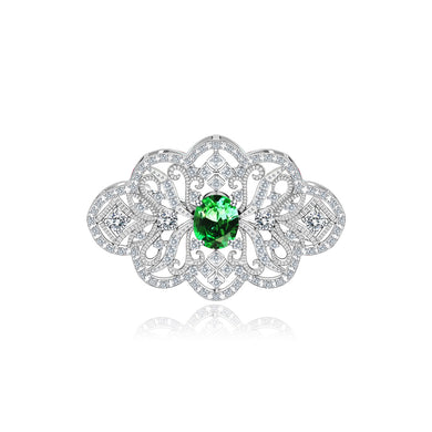 Fashion Vintage Geometric Hollow Pattern Brooch with Green Cubic Zirconia