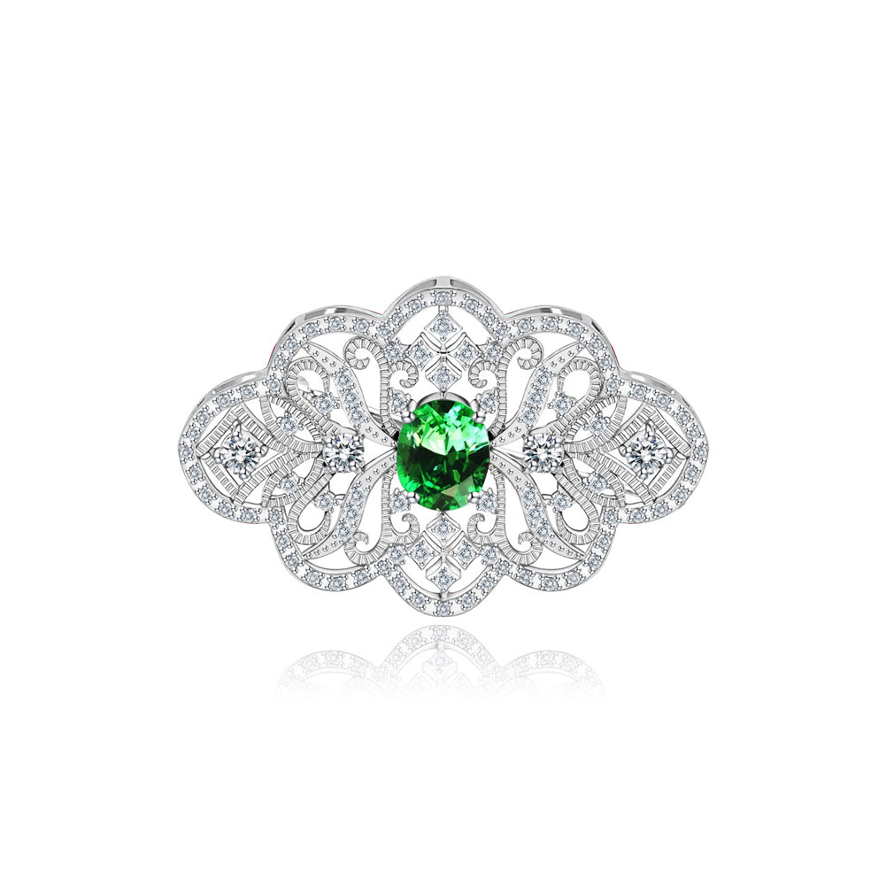 Fashion Vintage Geometric Hollow Pattern Brooch with Green Cubic Zirconia