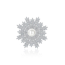 Load image into Gallery viewer, Elegant and Bright Snowflake Imitation Pearl Brooch with Cubic Zirconia