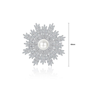 Elegant and Bright Snowflake Imitation Pearl Brooch with Cubic Zirconia