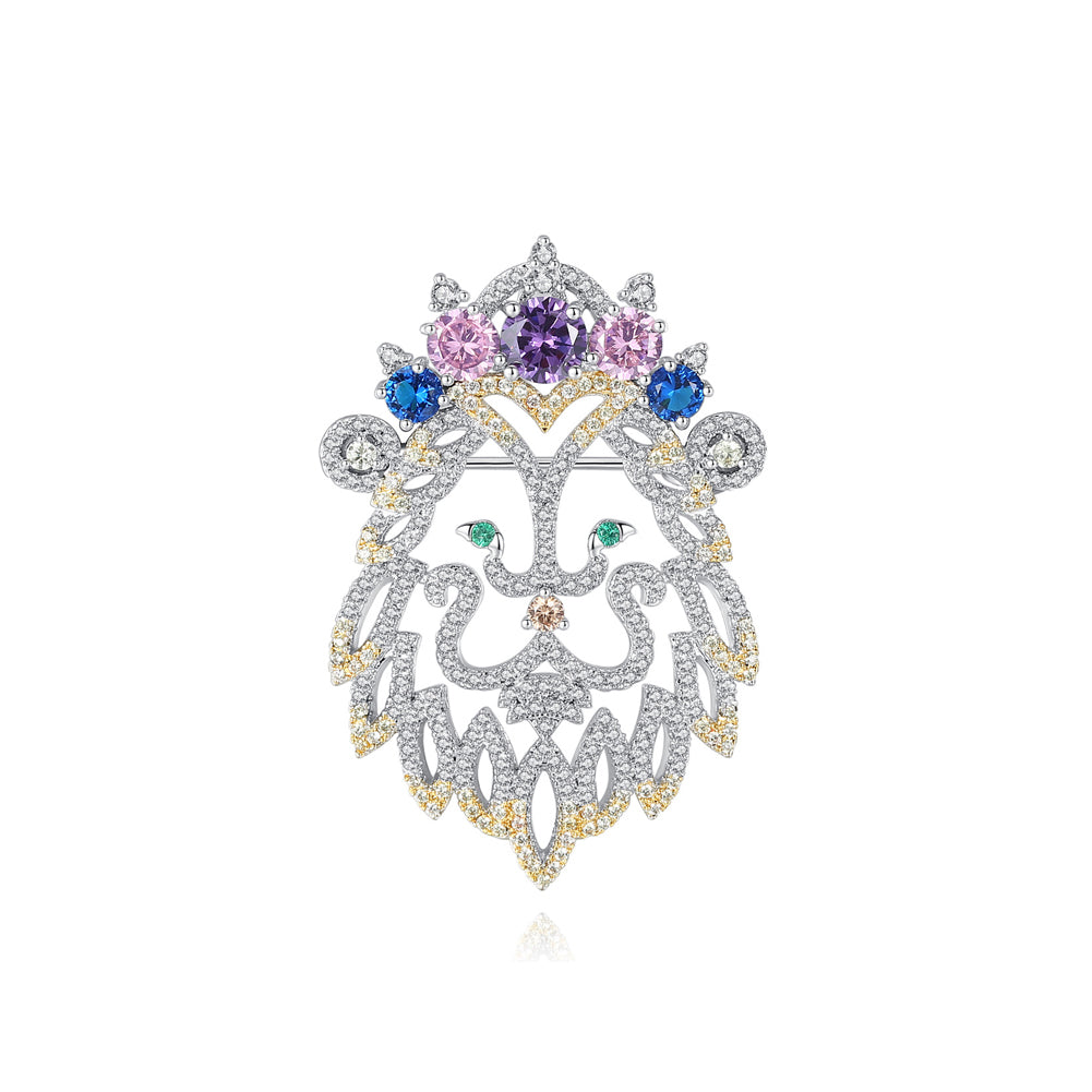 Fashion Creative Hollow Lion Brooch with Colorful Cubic Zirconia