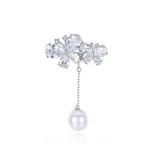 Load image into Gallery viewer, Simple Temperament Double Butterfly Tassel Imitation Pearl Brooch with Cubic Zirconia