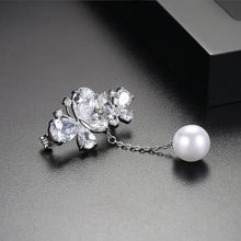 Load image into Gallery viewer, Simple Temperament Double Butterfly Tassel Imitation Pearl Brooch with Cubic Zirconia