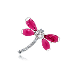 Fashion and Simple Dragonfly Brooch with Red Cubic Zirconia