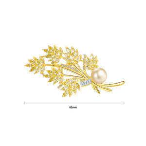Fashion Temperament Plated Gold Leaf Brooch with Yellow Cubic Zirconia
