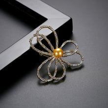 Load image into Gallery viewer, Simple and Fashion Plated Gold Flower Champagne Imitation Pearl Brooch with Cubic Zirconia