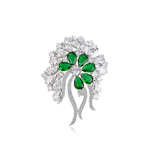 Fashion and Elegant Floral Brooch with Green Cubic Zirconia