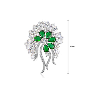 Fashion and Elegant Floral Brooch with Green Cubic Zirconia