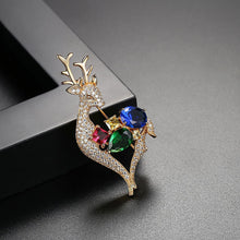 Load image into Gallery viewer, Fashion and Cute Plated Gold Deer Brooch with Colorful Cubic Zirconia