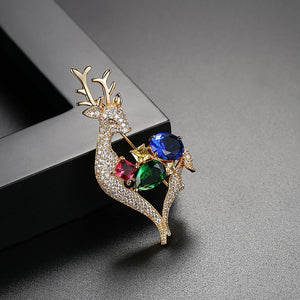 Fashion and Cute Plated Gold Deer Brooch with Colorful Cubic Zirconia