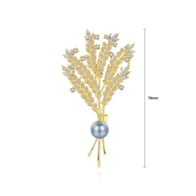 Load image into Gallery viewer, Elegant and Fashion Plated Gold Wheat Imitation Pearl Brooch with Yellow Cubic Zirconia