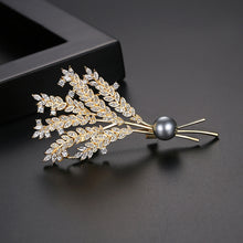 Load image into Gallery viewer, Elegant and Fashion Plated Gold Wheat Imitation Pearl Brooch with Yellow Cubic Zirconia