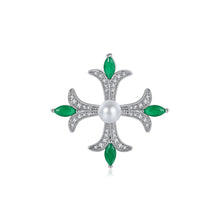 Load image into Gallery viewer, Simple and Elegant Pattern Cross Imitation Pearl Brooch with Cubic Zirconia