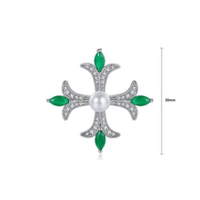 Load image into Gallery viewer, Simple and Elegant Pattern Cross Imitation Pearl Brooch with Cubic Zirconia