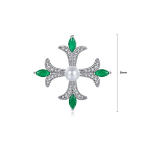 Simple and Elegant Pattern Cross Imitation Pearl Brooch with Cubic Zirconia