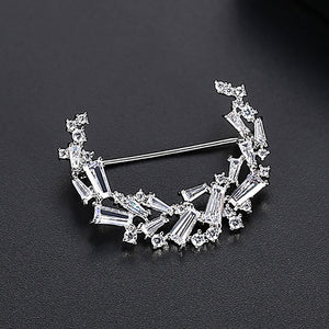 Fashionable Personality Moon Brooch with Cubic Zirconia