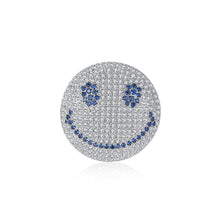 Load image into Gallery viewer, Simple Personality Geometric Round Smiley Face Brooch with Blue Cubic Zirconia
