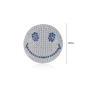 Simple Personality Geometric Round Smiley Face Brooch with Blue Cubic Zirconia