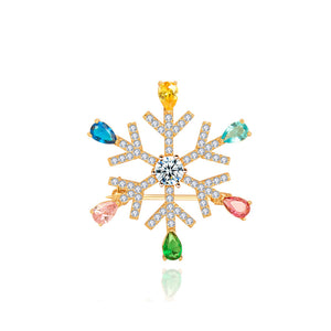 Fashion and Simple Plated Gold Snowflake Brooch with Colorful Cubic Zirconia