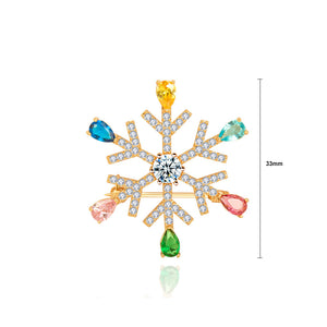 Fashion and Simple Plated Gold Snowflake Brooch with Colorful Cubic Zirconia