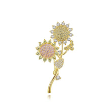 Load image into Gallery viewer, Fashion and Elegant Plated Gold Sunflower Brooch with Cubic Zirconia